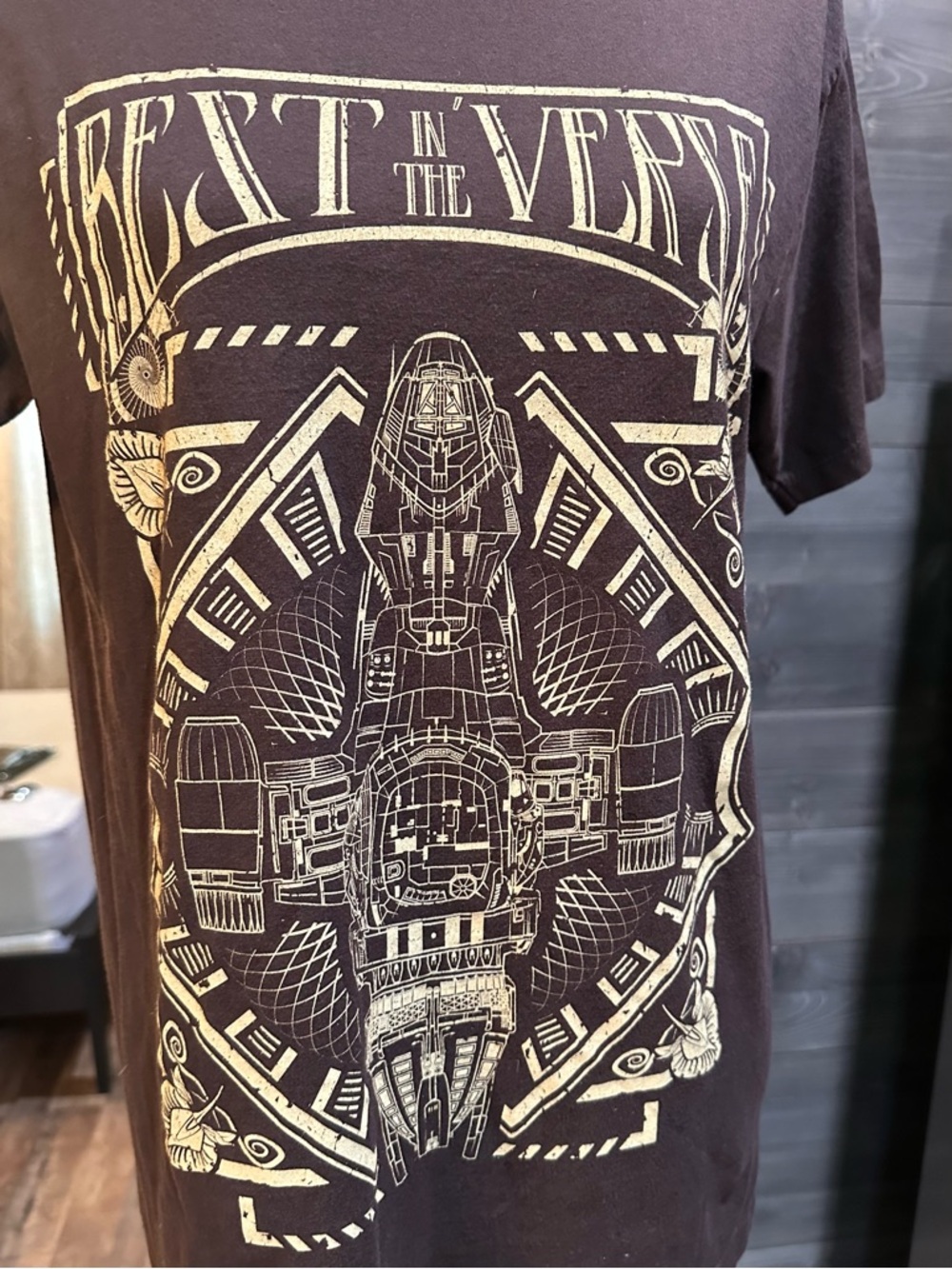 Men's Busted Graphic Crewneck T-Shirt - Brown with Cream Print